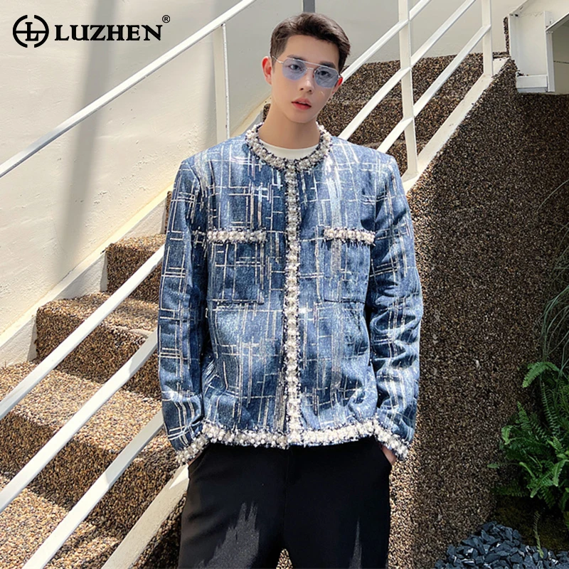 LUZHEN 2024 Fashion New Patchwork Stripe Design Denim Jackets Men\'s Personality Stylish Coats Korean Reviews Many Clothes LZ1592