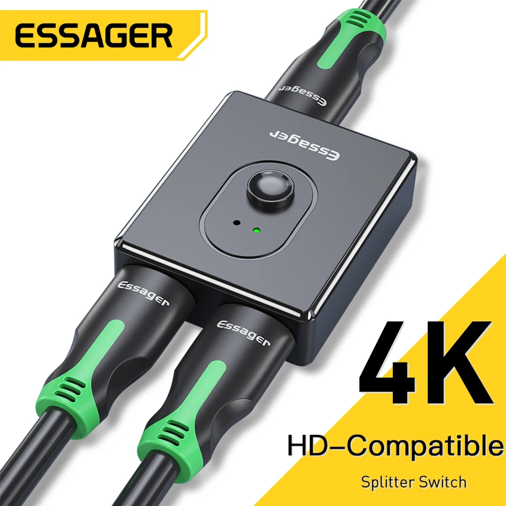 Essager HD-Compatible Splitter 4K HD Bi-Direction 2.0 1x2 2x1 Adapter 2 in 1 Out HD-Compatible Switcher For PS4 Xbox TV BOX