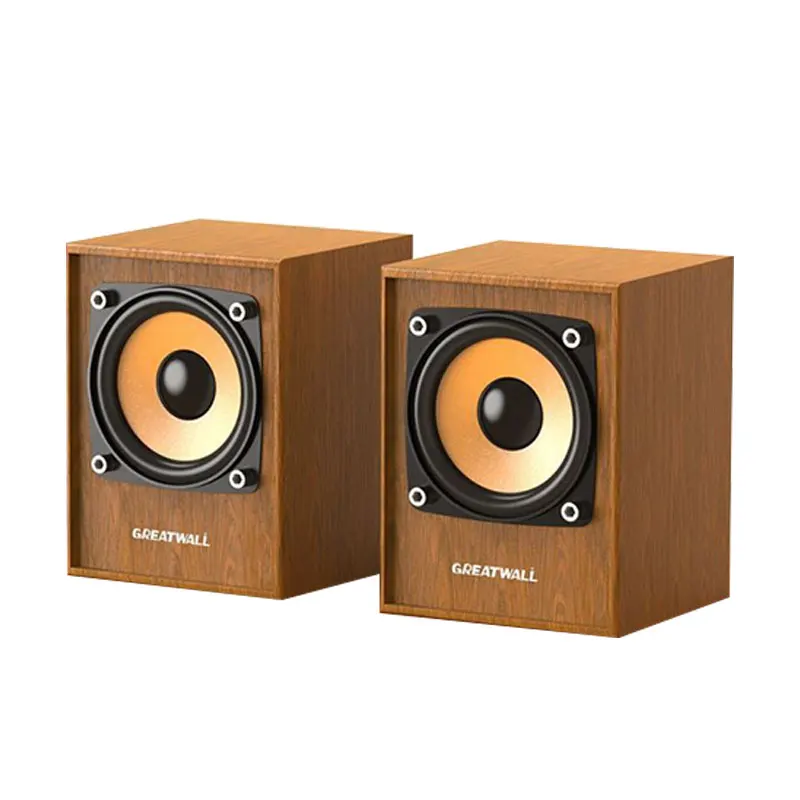 G1 Amplifier Receiver Studio Monitor with 35mm Wired Wooden Cabinet Desktop Gaming Speakers with Volume Control Battery Powered