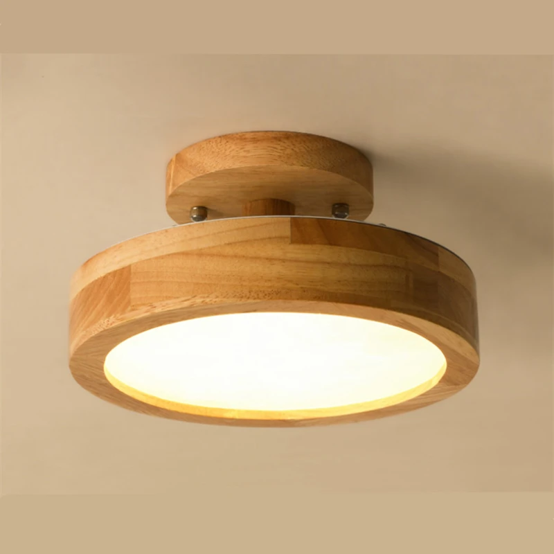 Nordic Solid Wood Circular Ceiling Lamp Aisle Entrance Hall Bedroom Hallway Bathroom Ceiling Living Room Decoration Led Lighting