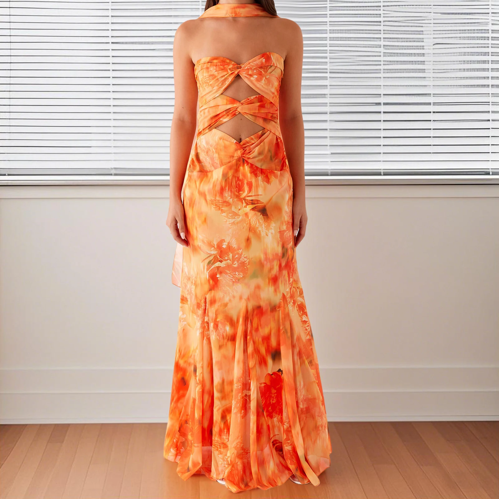 Robe longue bustier tubulaire pour femmes, épaules dénudées, sans manches, queue de poisson, moulante, avec écharpe, offre spéciale S M L, nouvelle collection