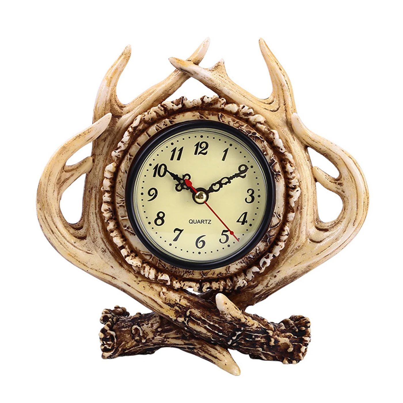 Lnofxas Retro Antler Alarm Clock Pointer Display Creative Unique Resin Process Table Clock Desktop Living Room Bedroom Bar Cafe