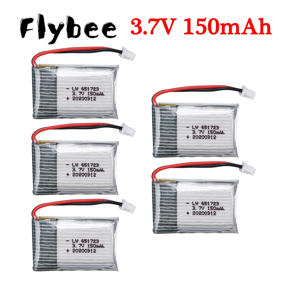 5pcs/set 3.7V 150mah 651723 for H20 S8 M67 U839 RC Quadcopter helicopter spare parts 3.7V  H20 RC Drones batteries wholesale