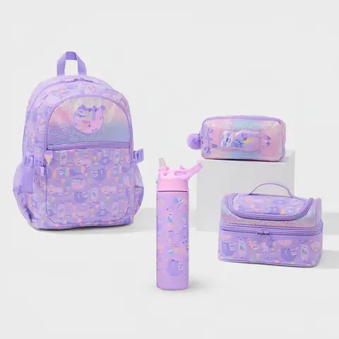 Australian Sloth Backpack Girls' Large Capacity Flip Backpack Lunch Bag Sports Water Cup Stationery Pencil Case Set School Gifts