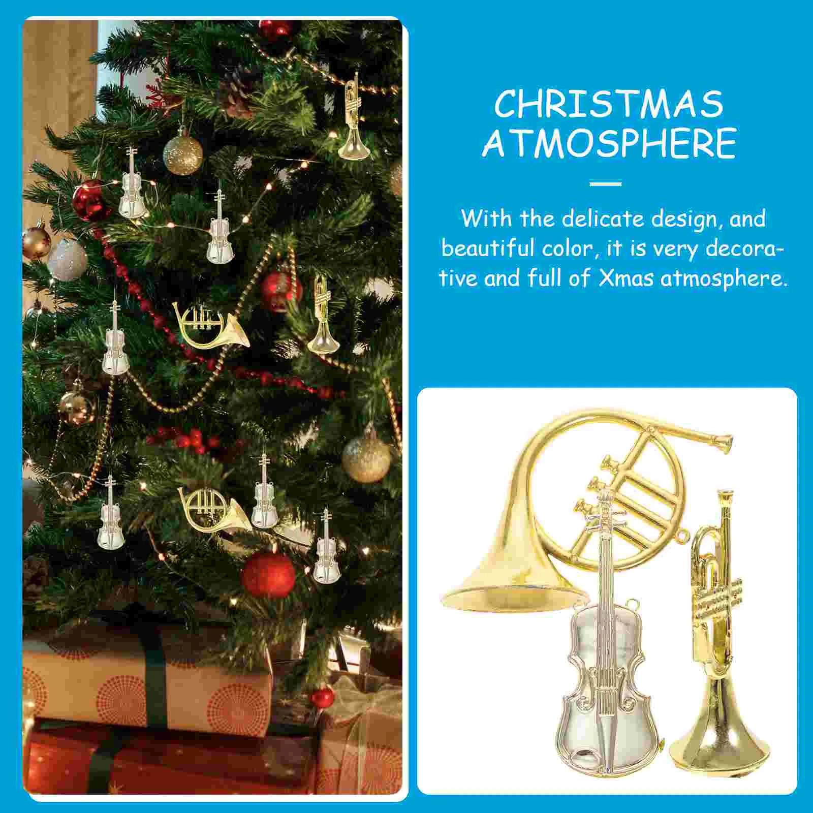 12 Pcs Musical Instrument Model Christmas Decorations Miniature Trumpet Fairy Lights Ornaments Tree Indoor Plastic Party