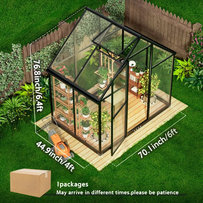 Greenhouses for Outdoors, Quick Assembly Polycarbonate Green House with UV Protection, Windproof Aluminum Frame