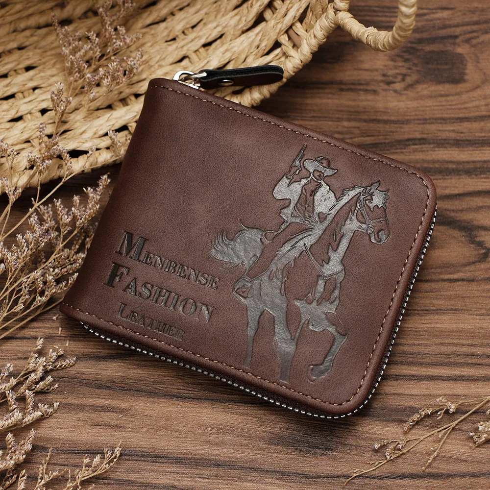 

Retro Short Men's Wallet Three-fold Embossed Knight Hunter Multi-card Portable Wallet Circumference Chain Wallet