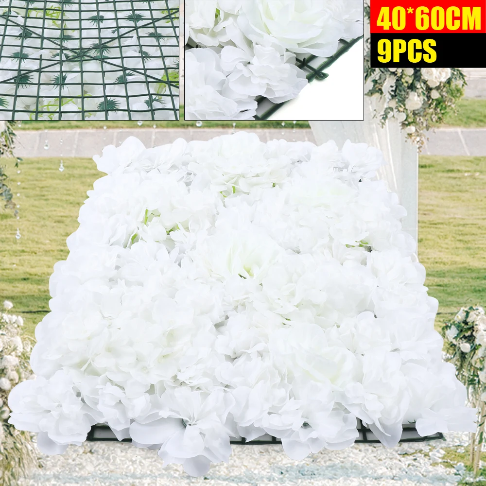 9 /15 PCS Artificial white Rose Flower Wall Panels Party Backdrop Baby Shower Background Home or Wedding Decoration fake Flower