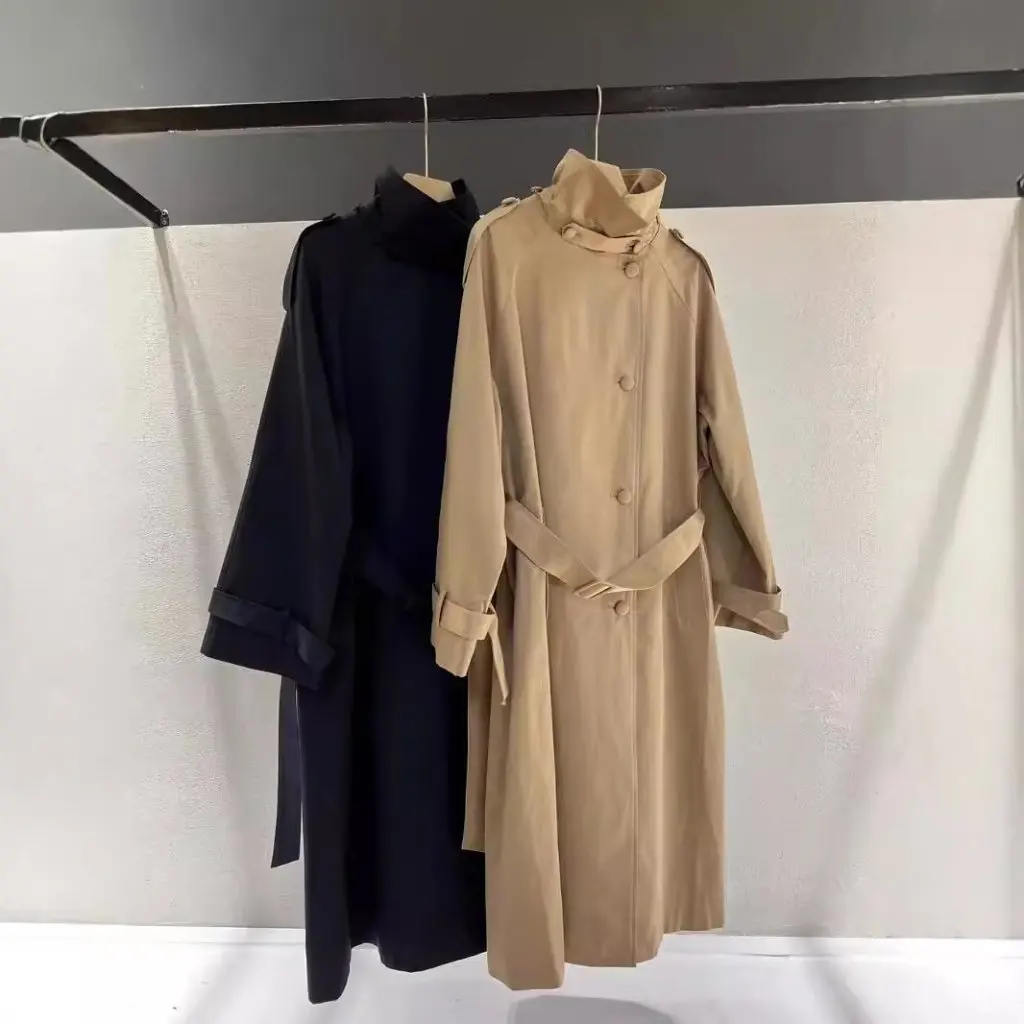 

CSM Women's Trench Coat Mid-Length Korean Style Vertical Collar Slim-Fit Waist Long-Sleeve Lace-Up Trendy Autumn Coat