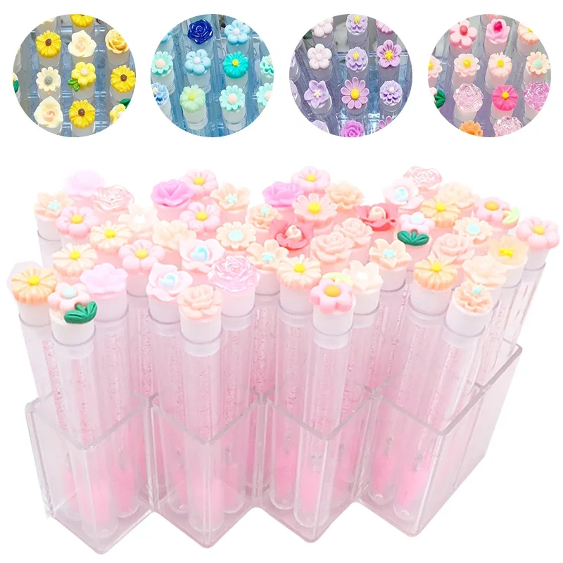 Flower Tube Wimpernbürsten-Set, wiederverwendbare Mascara-Bürste mit Kristallflasche, staubdichte Aufbewahrungsröhrchen für Wimpern- und Augenbrauenbürsten zum Aufbewahren von Make-up – Detail 1