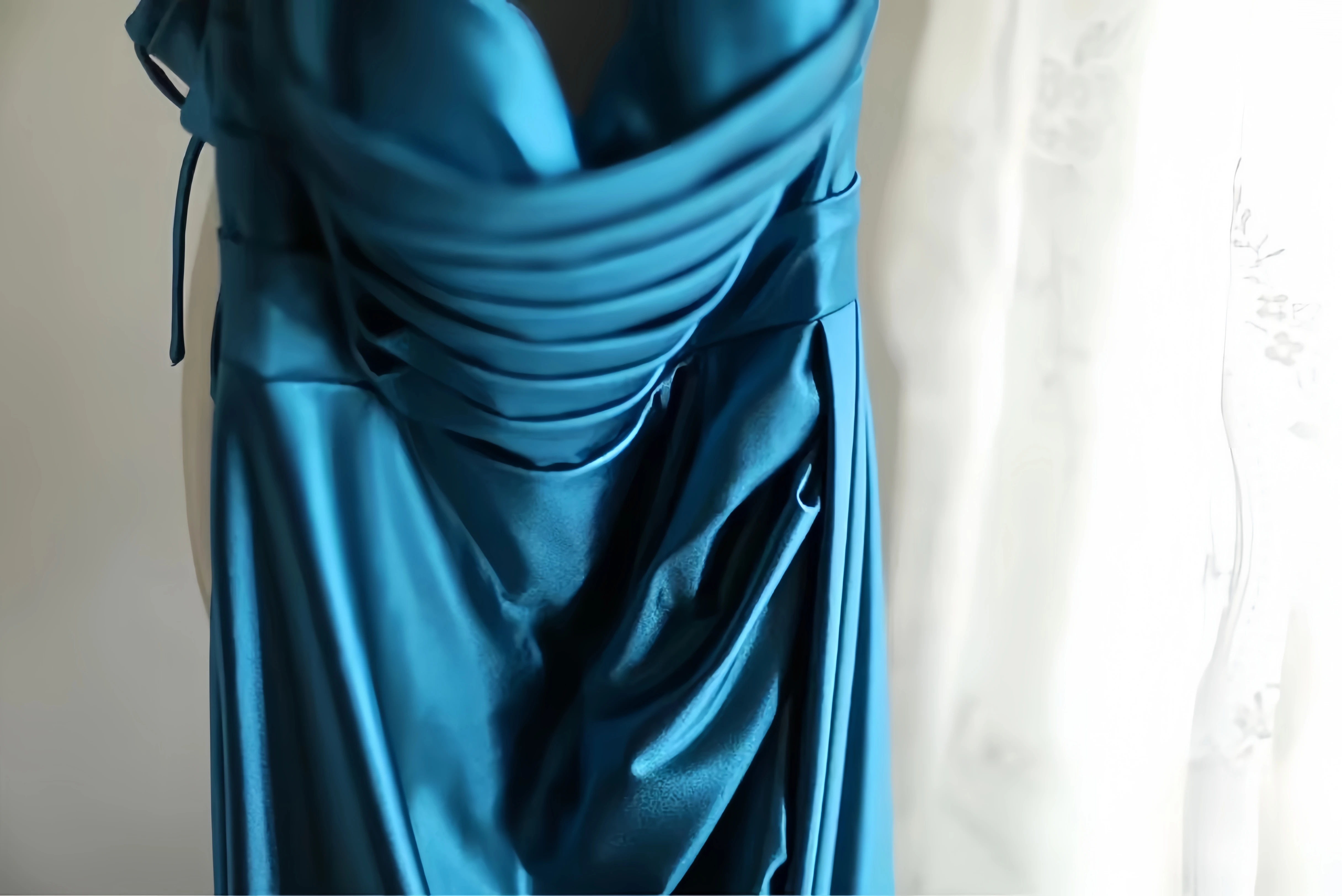 Luxo retro celebridade vestido azul fishtail ruched busto cetim noite alta fenda volta laço adequado senhora noite banquete vestido