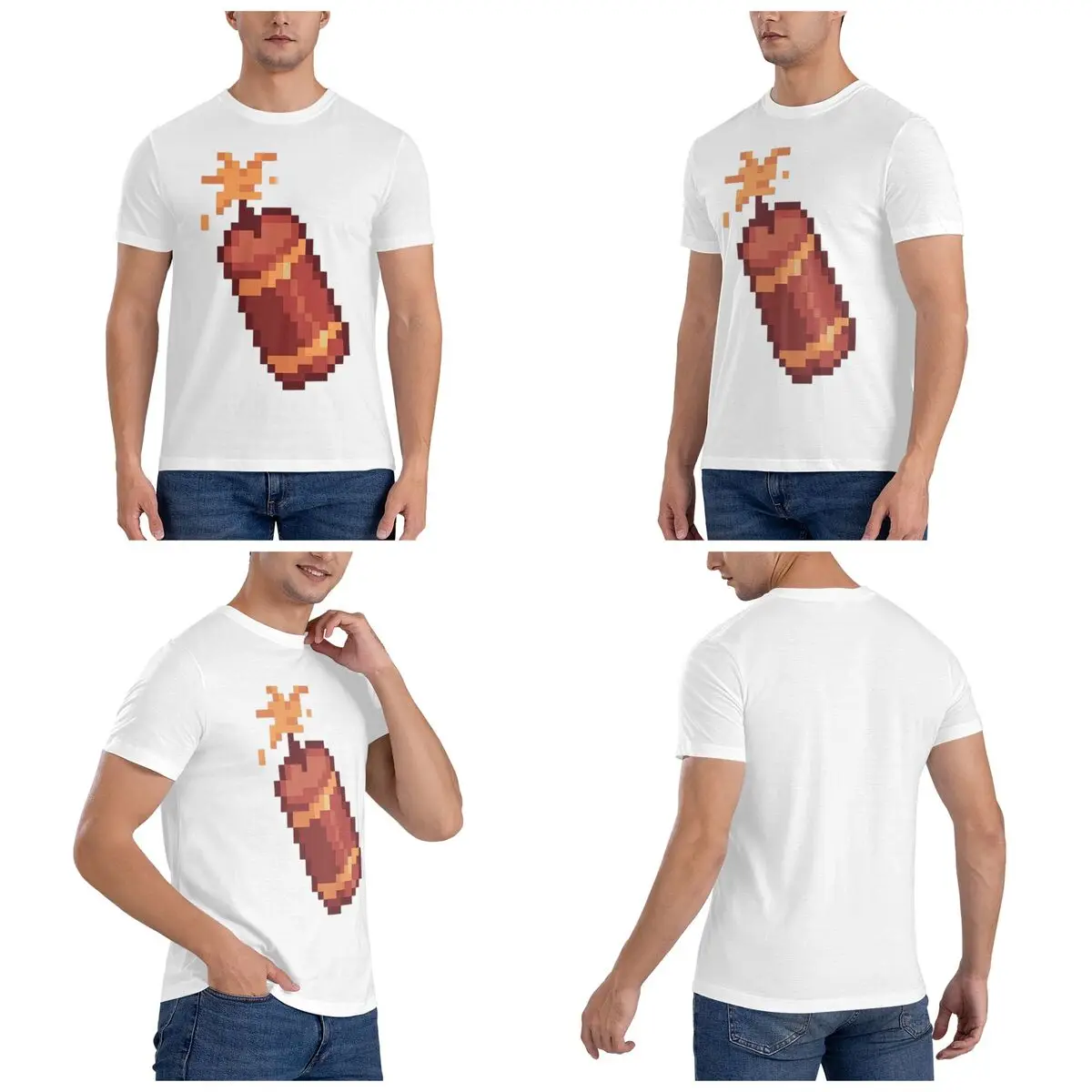 Firecracker Men T-Shirt Classic Plus Size T Shirts Men's Round Neck Cotton Tees Short Summer Male