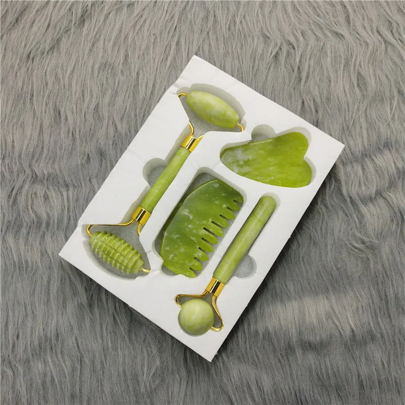 Natural jade Roller Guassa Massage Set Guassa Board Comb Green scraper Body Acupuncture Spa Facial anti-aging lifting tool