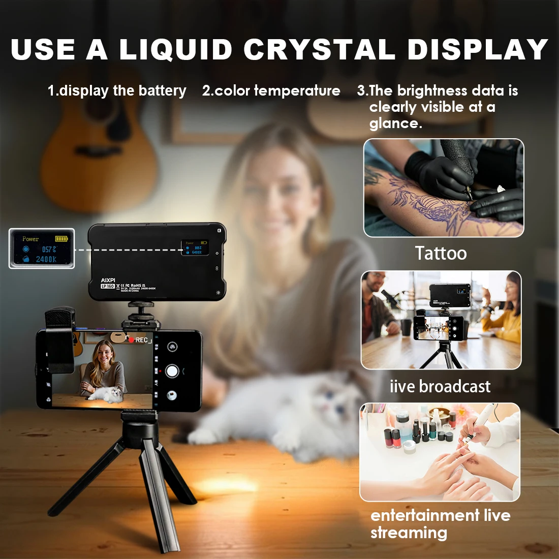 Tattoo Photography Kit - 52mm Circular Polarizer Filter with Fill Light and Tripod Stand Compatible Any Phone Easy To Carry