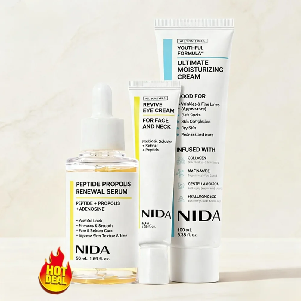 Crema Facial Nutritiva de Colágeno NIDA/Crema para Ojos/Essence con Ácido Hialurónico, Hidratación Profunda, Aclara Manchas Oscuras, Brillo Facial