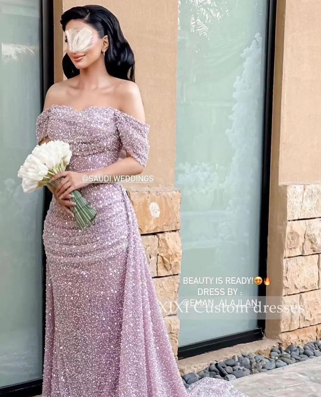 

XIXI فساتين سهرة Column Off-The-Shoulder Neckline Zipper Up Floor-Length Wedding Party Dress Vestidos De Festa Evening Dresses