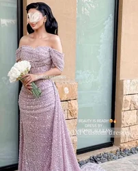 XIXI فساتين سهرة Column Off-The-Shoulder Neckline Zipper Up Floor-Length Wedding Party Dress Vestidos De Festa Evening Dresses