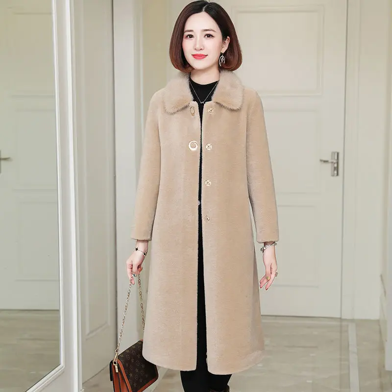 

2022 Winter Sheep Shearing Jacket Women Overcoat Fur Grain Fur Imitation Lamb Wool Coat Female Outwear Loose Long Warm Parka