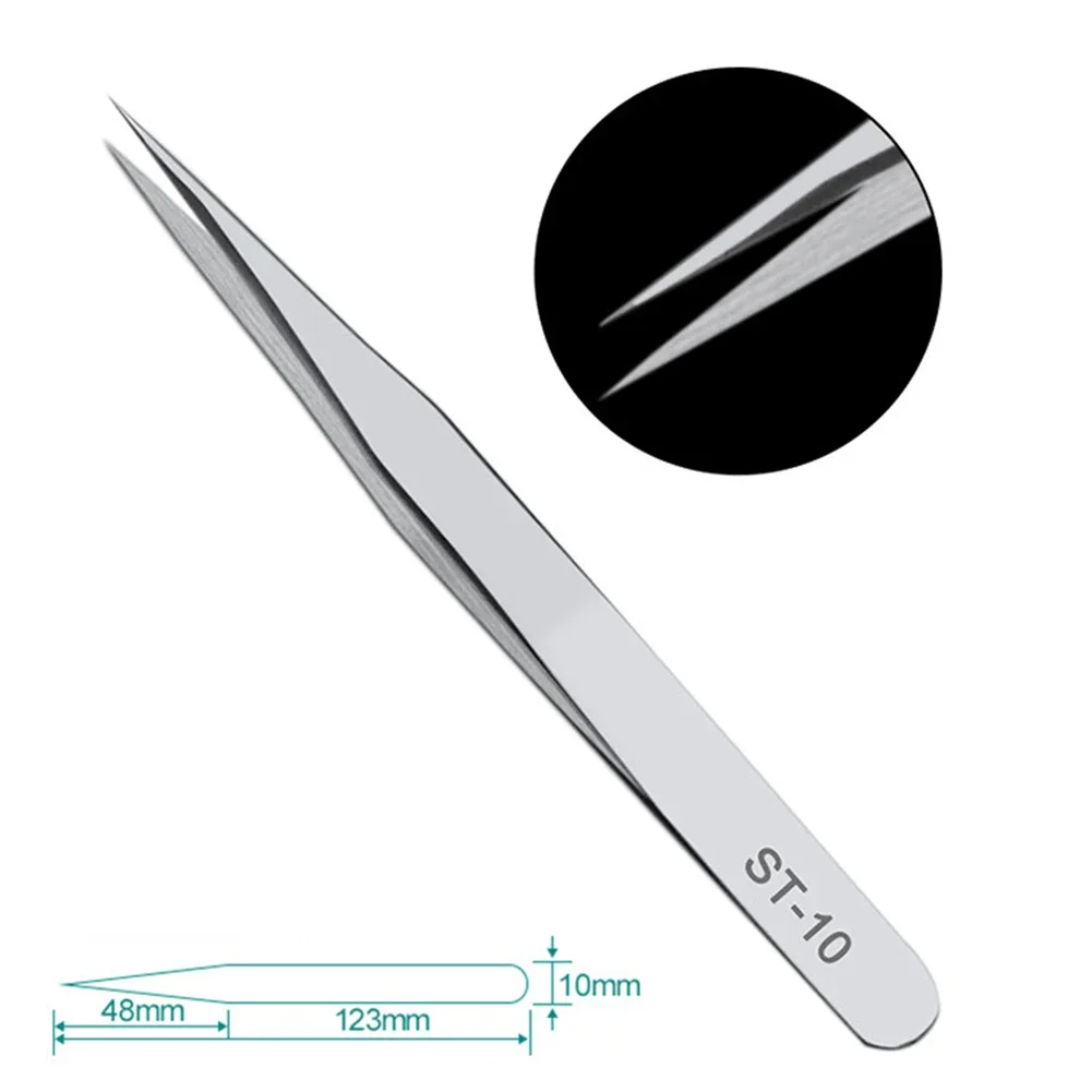 Professional Stainless Steel Antistatic Tweezers for Mobile Phone Repair High Hardness Anti Magnetic Silver Color