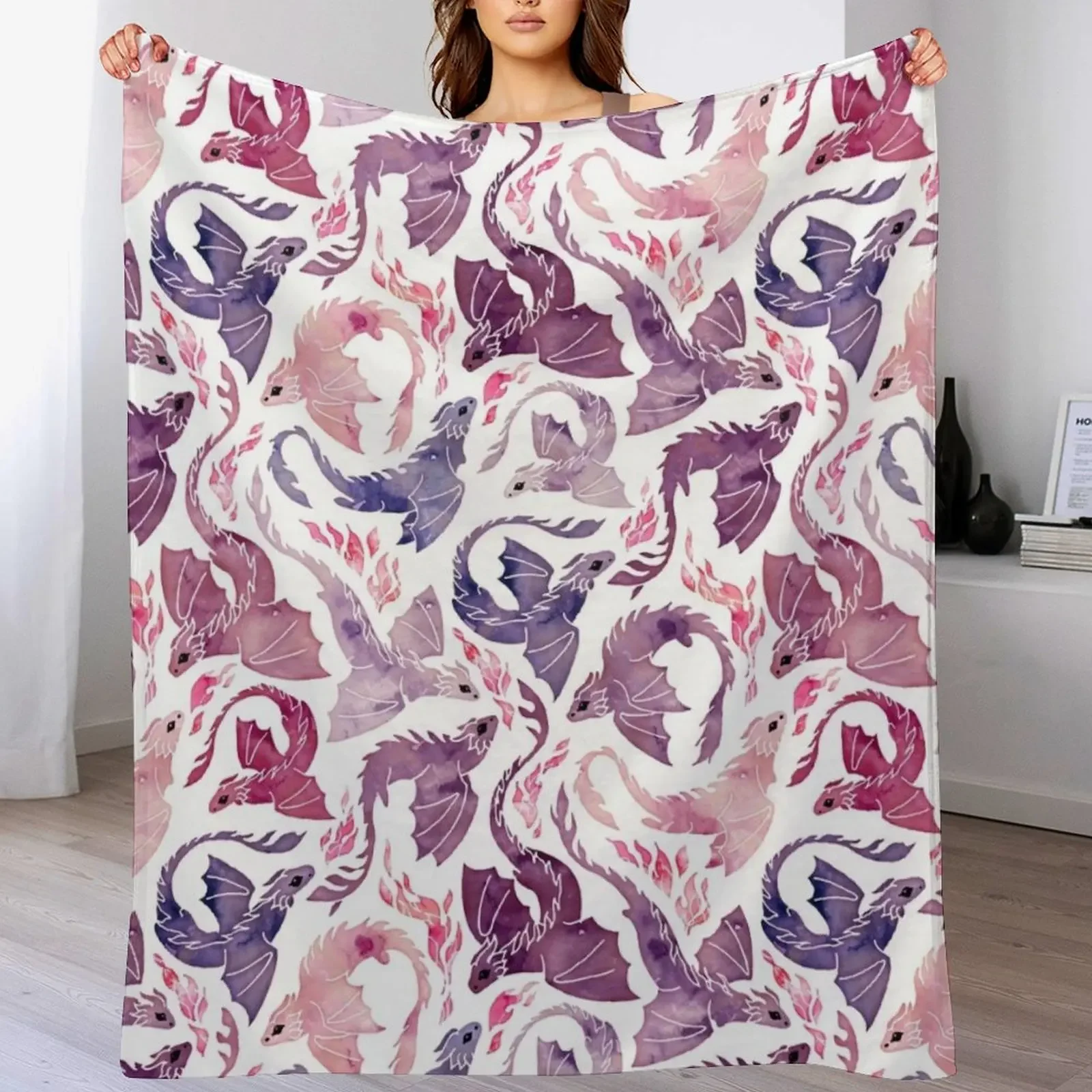 

Dragon fire pink & purple Throw Blanket cosplay anime Plaid on the sofa Summer Beddings Blankets