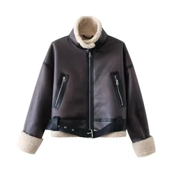 UNIZERA 2024 Autumn/Winter New Product Fashion Casual Women's Wear Fur Integrated Double sided Fleece Motorcycle Jacket Jacket