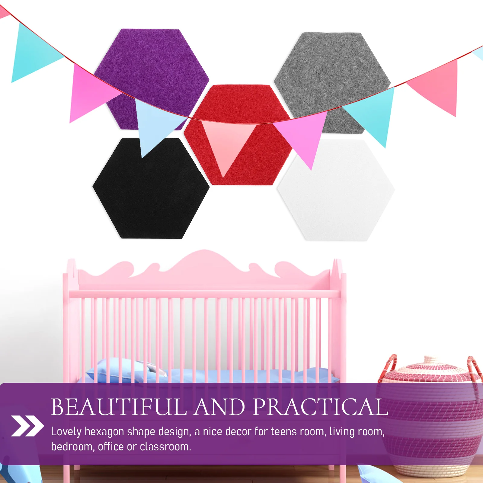 

10Pcs Hexagon Felt Bulletin Boards Adhesive Memo Tiles 9mm Thick White Light Gray Red Black Classroom Home