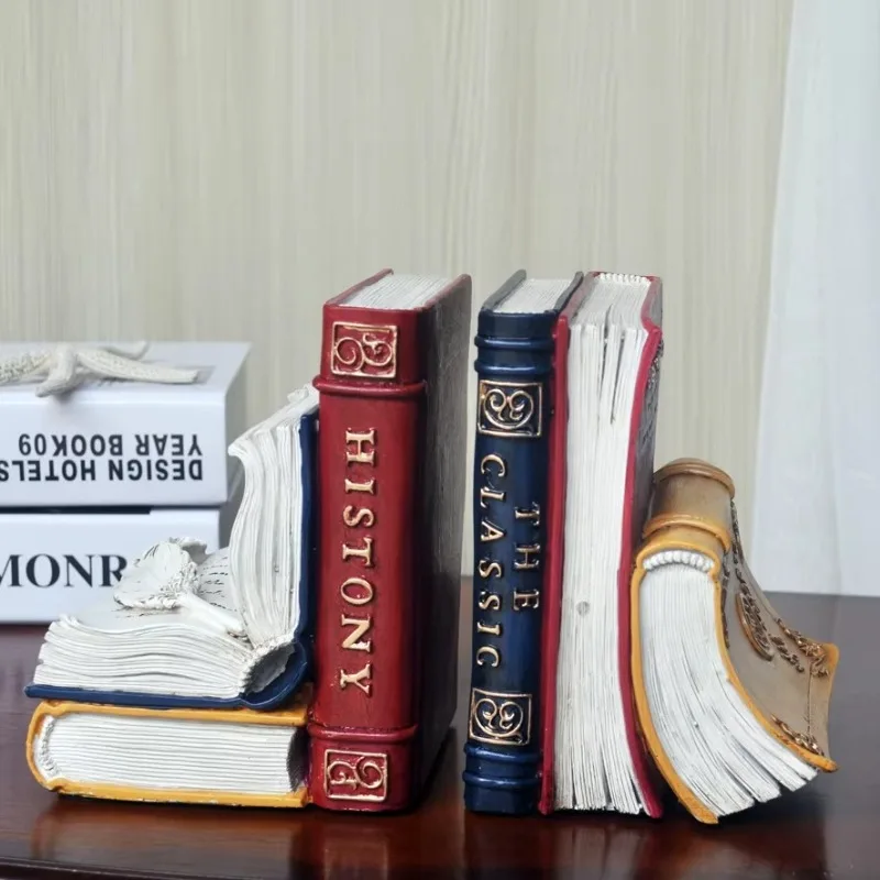 Antique Style Bookends, Creative Desktop Display with Distressed Finish, Unique Book Organizer & Reading Nook Decor