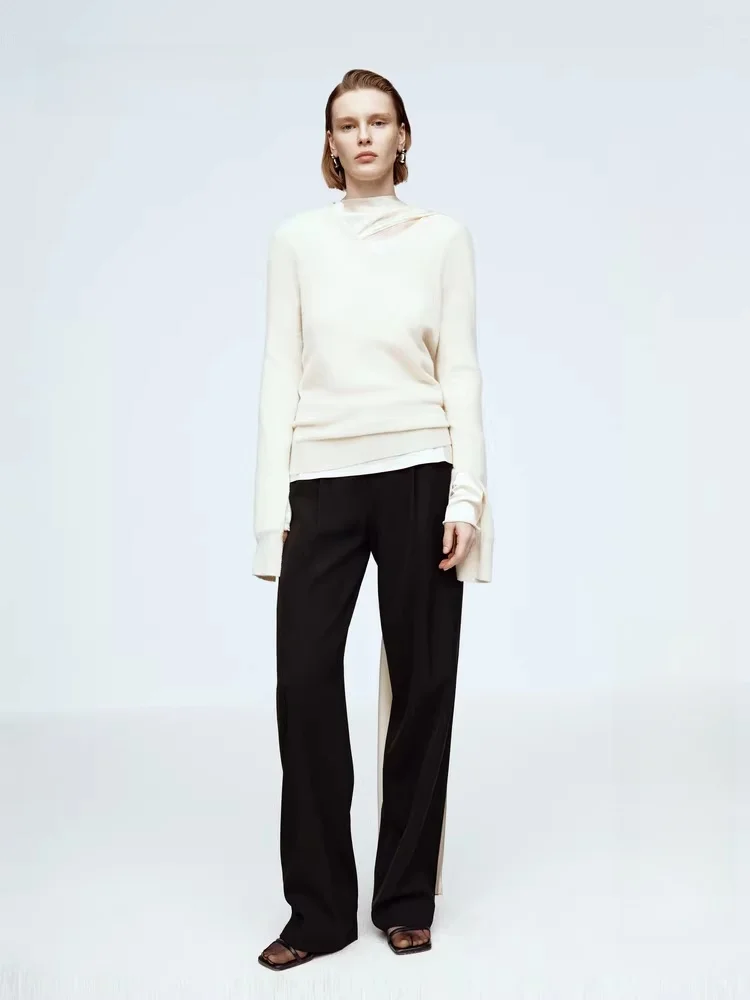 

Брюки из шерсти серии Elite Wardrobe с прямыми штанинами, с высокой талией, длинные, универсальные повседневные брюки для женщин 25-29 лет