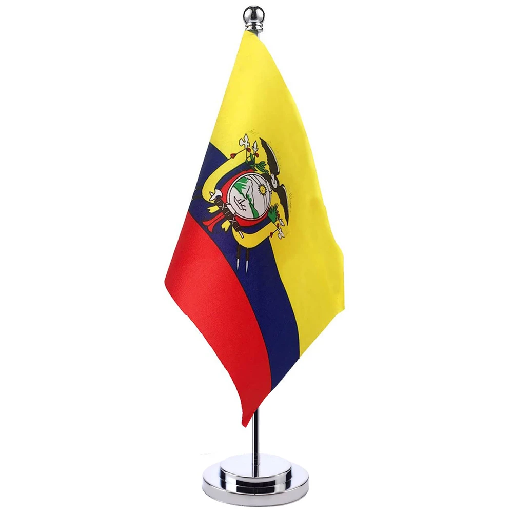 

14x21cm Office Desk Flag Of Ecuador Banner Boardroom Table Stand Pole Stick The Ecuadorian Cabinet Flag Set Meeting Room Decor