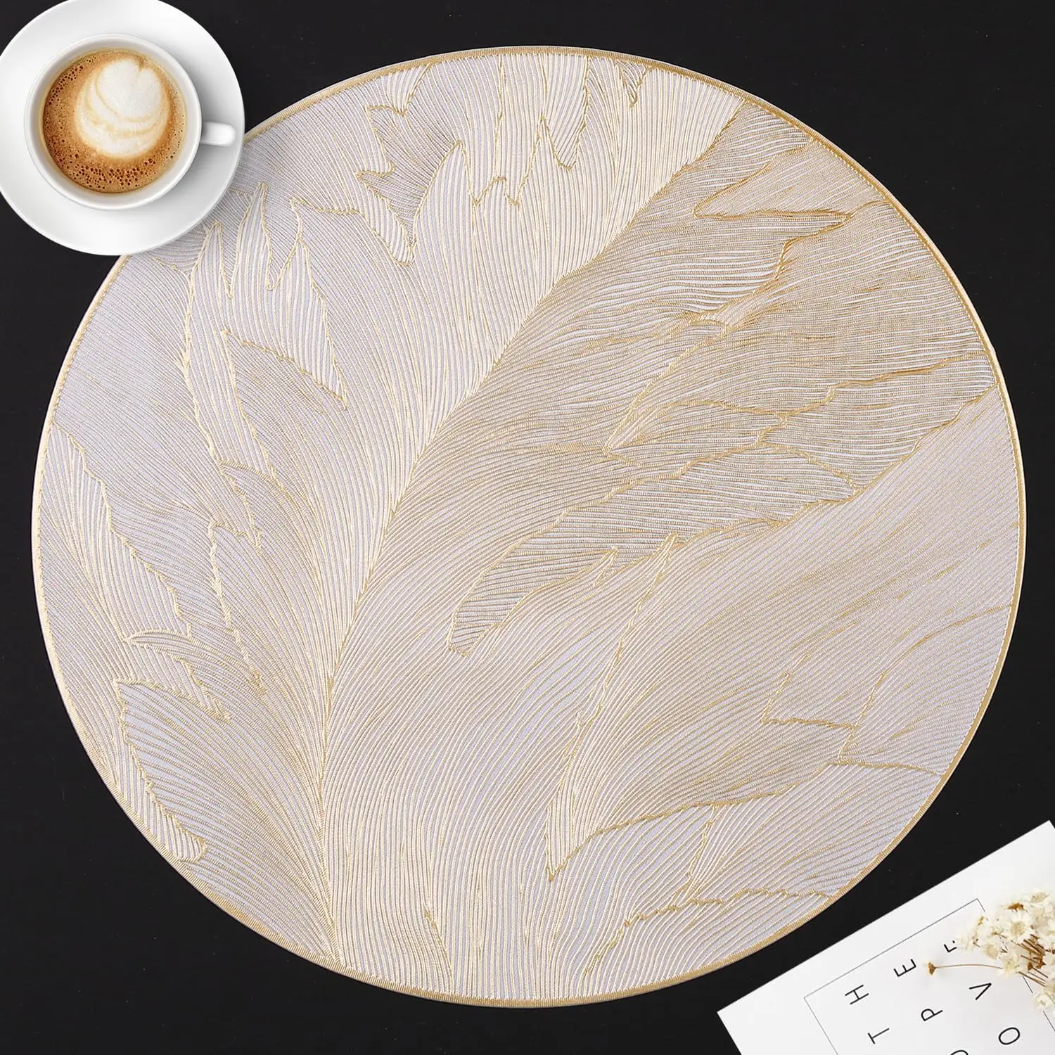 

12PCS Round Placemats Feather Pressed Vinyl Placemats Set of 12 Slip Resistant Table Mats Wipeable