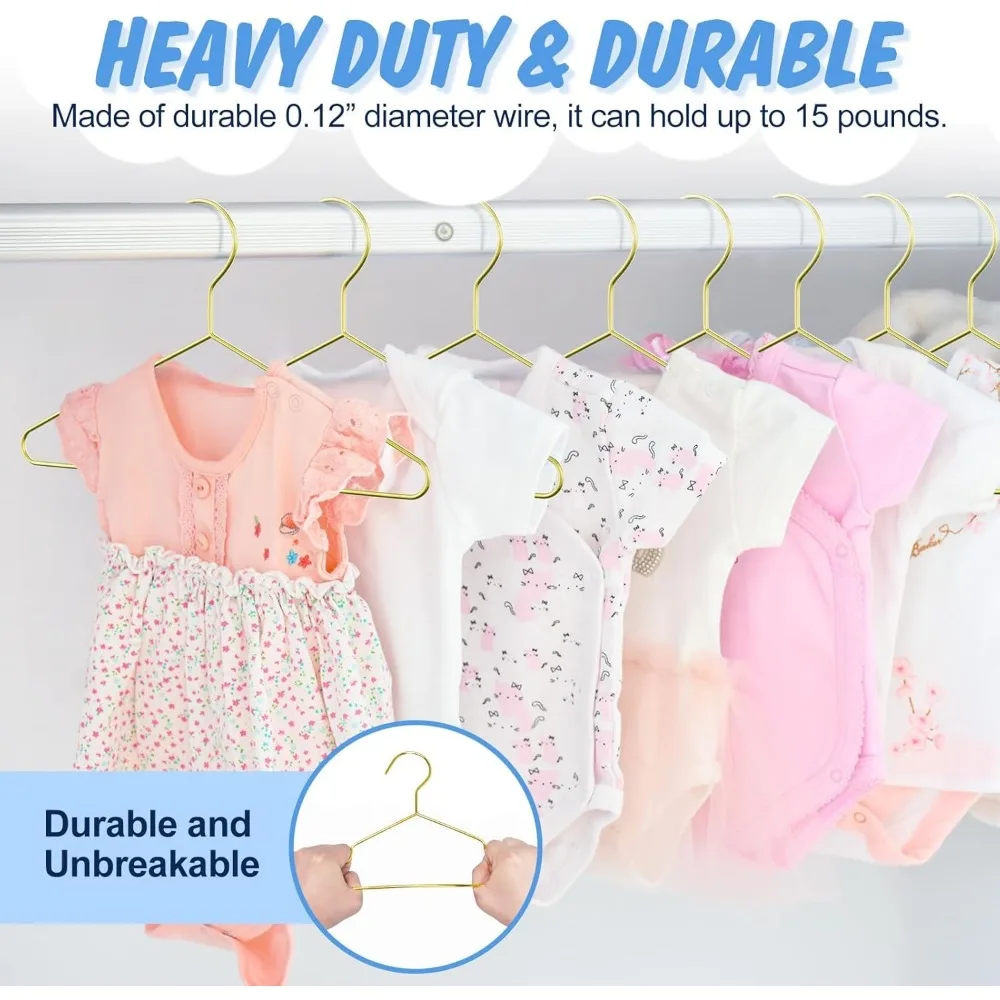 Robuste grucce in filo metallico per vestiti per bambini, 12 pollici, confezione da 60, resistenti, salvaspazio, ideali per guardaroba per neonati e bambini piccoli