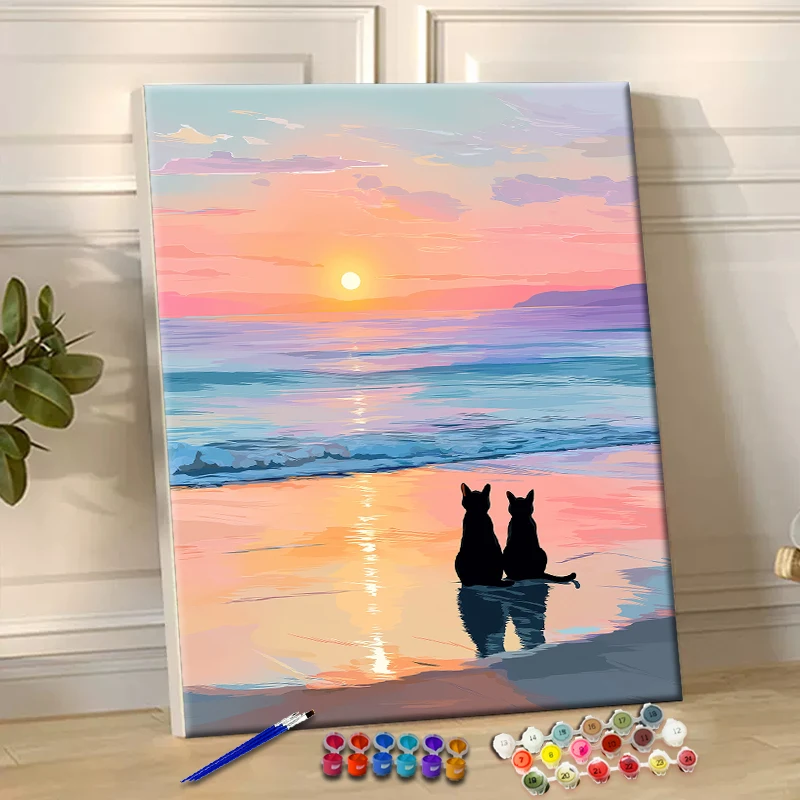 

Картина по номерам, пляжная кошка, акриловая краска, холст, дропшиппинг, портрет, семейные детские фото, рождественские подарки