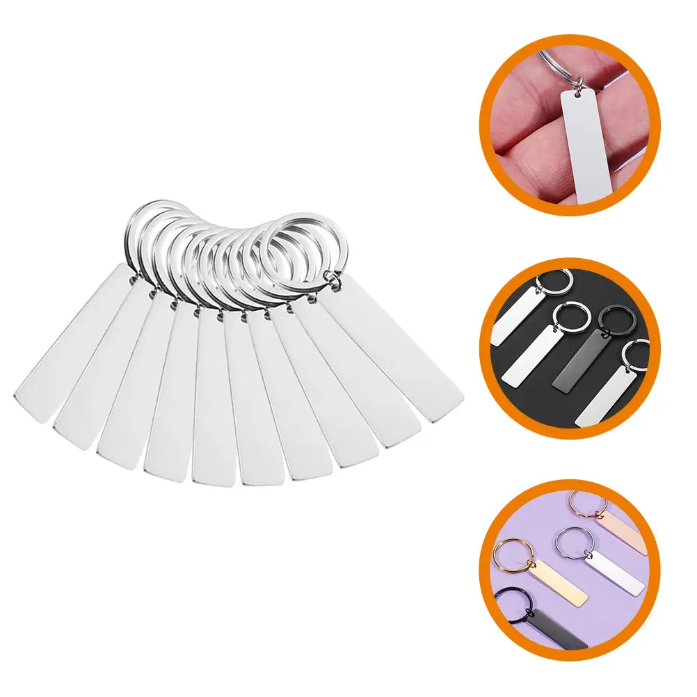 10Pcs Blank Stainless Steel Keychain Blanks Rectangle Unfinished Metal Tags for DIY Lettering Carving Stamping Pendant Craft