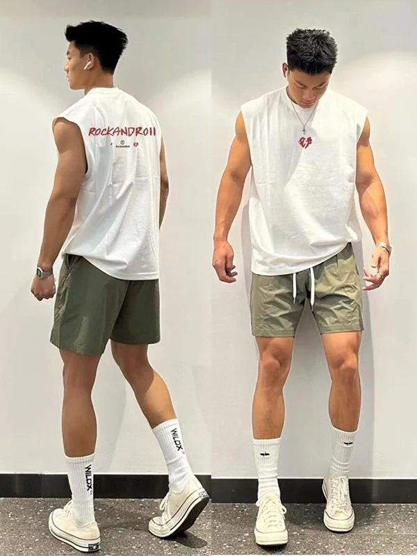 American Style Casual Loose Sleeveless Cotton Vest Men Summer Trendy Design Basketball Sport Top Moisture Wicking round Neck