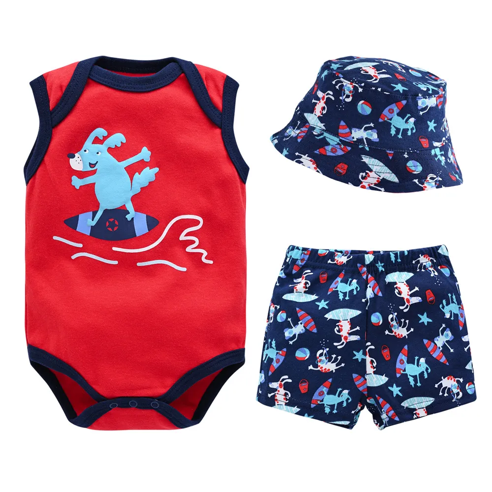 Kavkas Newborn Baby Boys Clothes Set Cartoon Printing Casual Summer Boy Clothes Short Sleeve Bodysuit+Pants+Hat