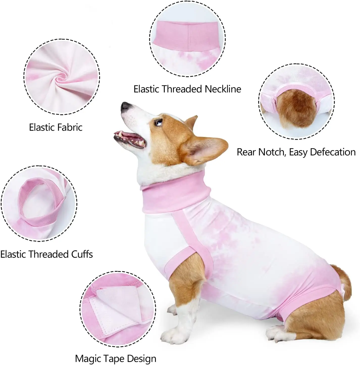 Dog Clothes Surgery Recovery Suit for Male Female Dogs Cats Spay Neuter Onesie Snugly Shirt Cone Alternative Anti-Licking Wound