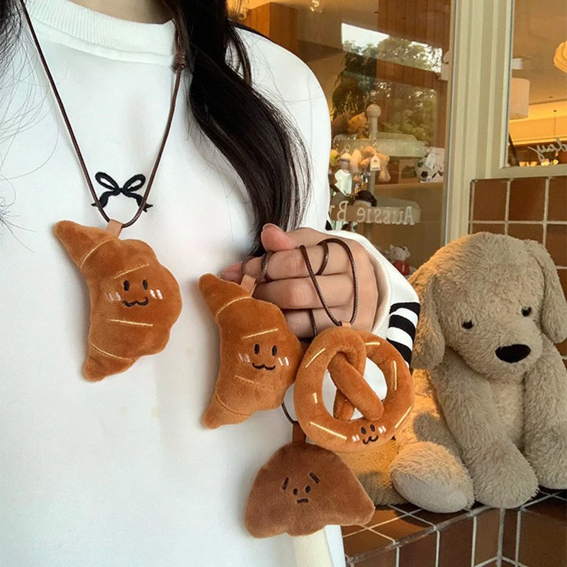 Funny Croissant Plush Pendant Potatoes Mushrooms Alkaline Bread Sweater Chain Stuffed Doll Lanyard Keychain Bag Decor