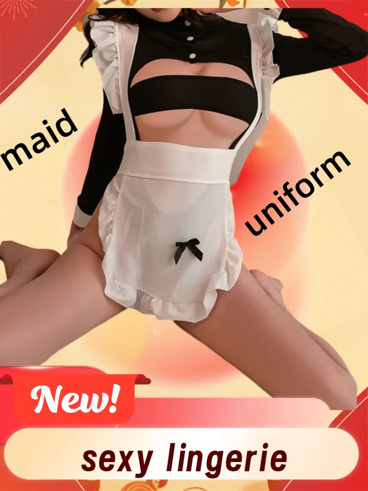 ملابس داخلية مثيرة مثيرة لوليتا زي خادمة كوسبلاي لطيف فستان فضح الصدر يستخدم للأنشطة الجنسية ملحقات صنم #1