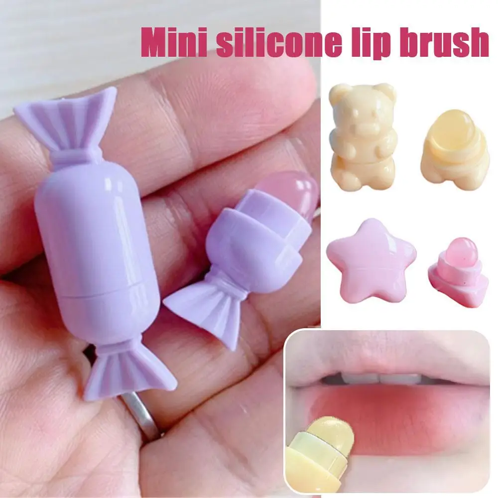 Mini cepillo de labios de silicona bonito y bonito, pinceles correctores en ángulo con forma de oso de caramelo y estrella de dibujos animados, bálsamo labial para mujer, pinceles de maquillaje corrector