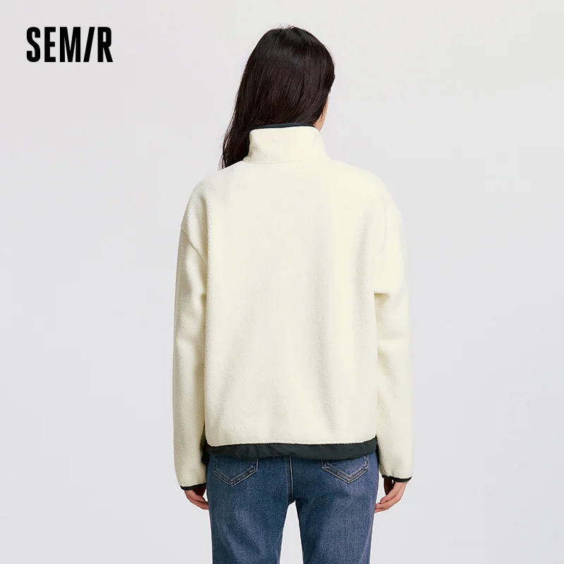 Semir بلايز للمرأة الصوف الدافئة المطرزة 2025 الشتاء الخريف الملابس البلوز لينة الصوف الدافئة فضفاضة تناسب ملابس يومية 2025 جديد