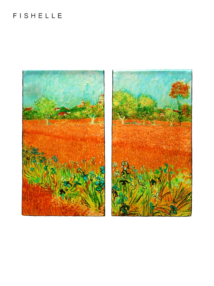 

Countryside Oil Painting Silk Scarf Women's Shawl Spring Autumn Long Natural Silk Scarves Luxury Gift For Lady