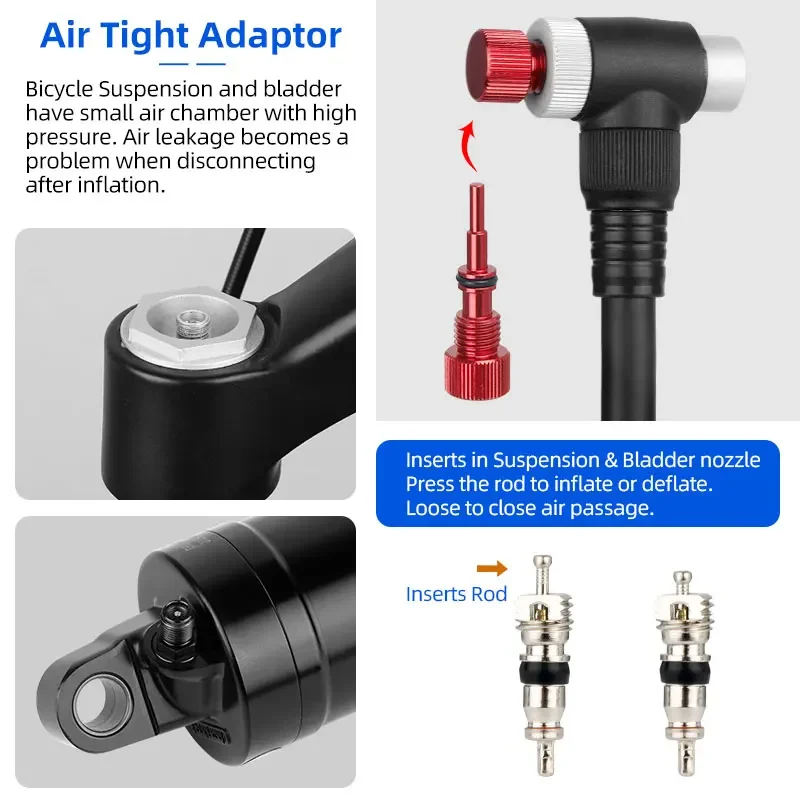 Quick Air Inflator High Pressure Pump MTB Bicycle Rear Suspension Fork Shock Absorber 300PSI/20BAR Gauge Rotatable Hose Bleeder