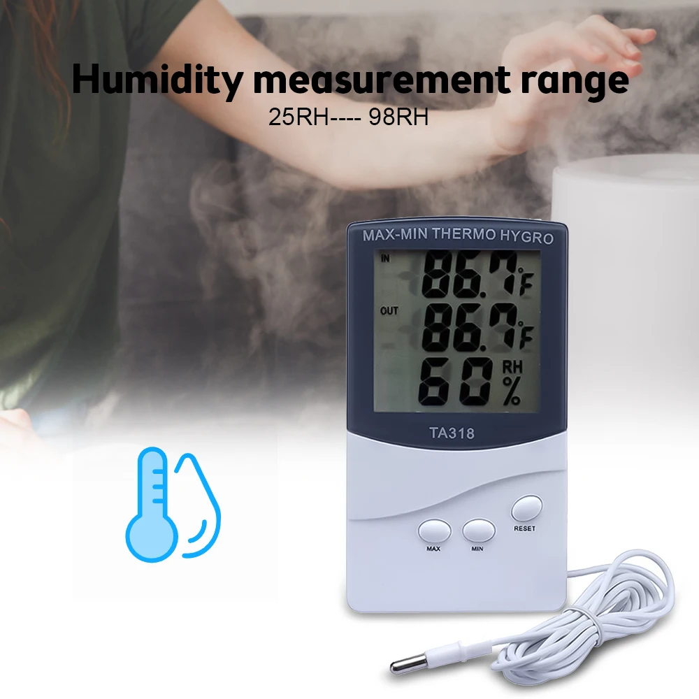 Thermometer Hygrometer Electronic Temperature Humidity Tester Meter Clock Alarm Indoor Outdoor Probe High accuracy LCD Digital