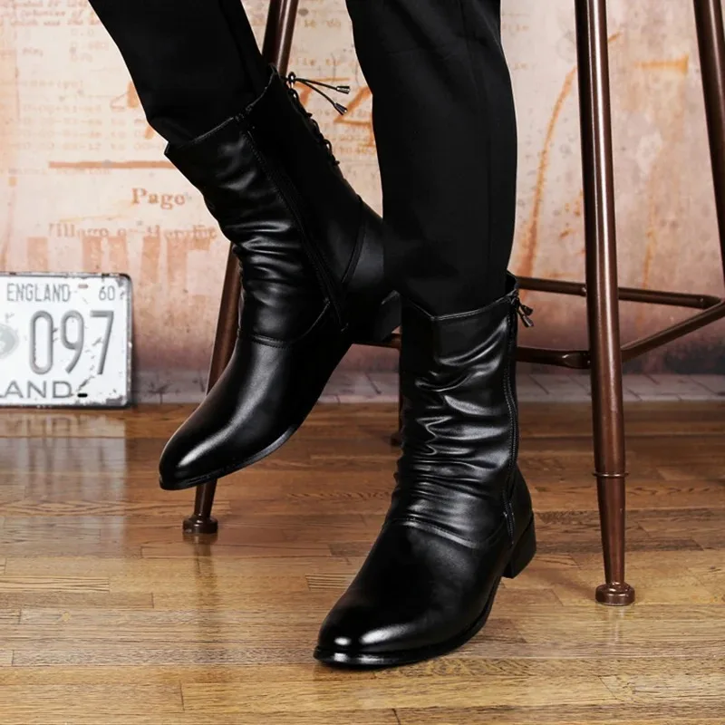 Shoes for Men Brand Designer Cowboy Boots Autumn Casual Motorcycle Boots Fashion Black Winter Shoes Genuine Leather Shoe Zapatos