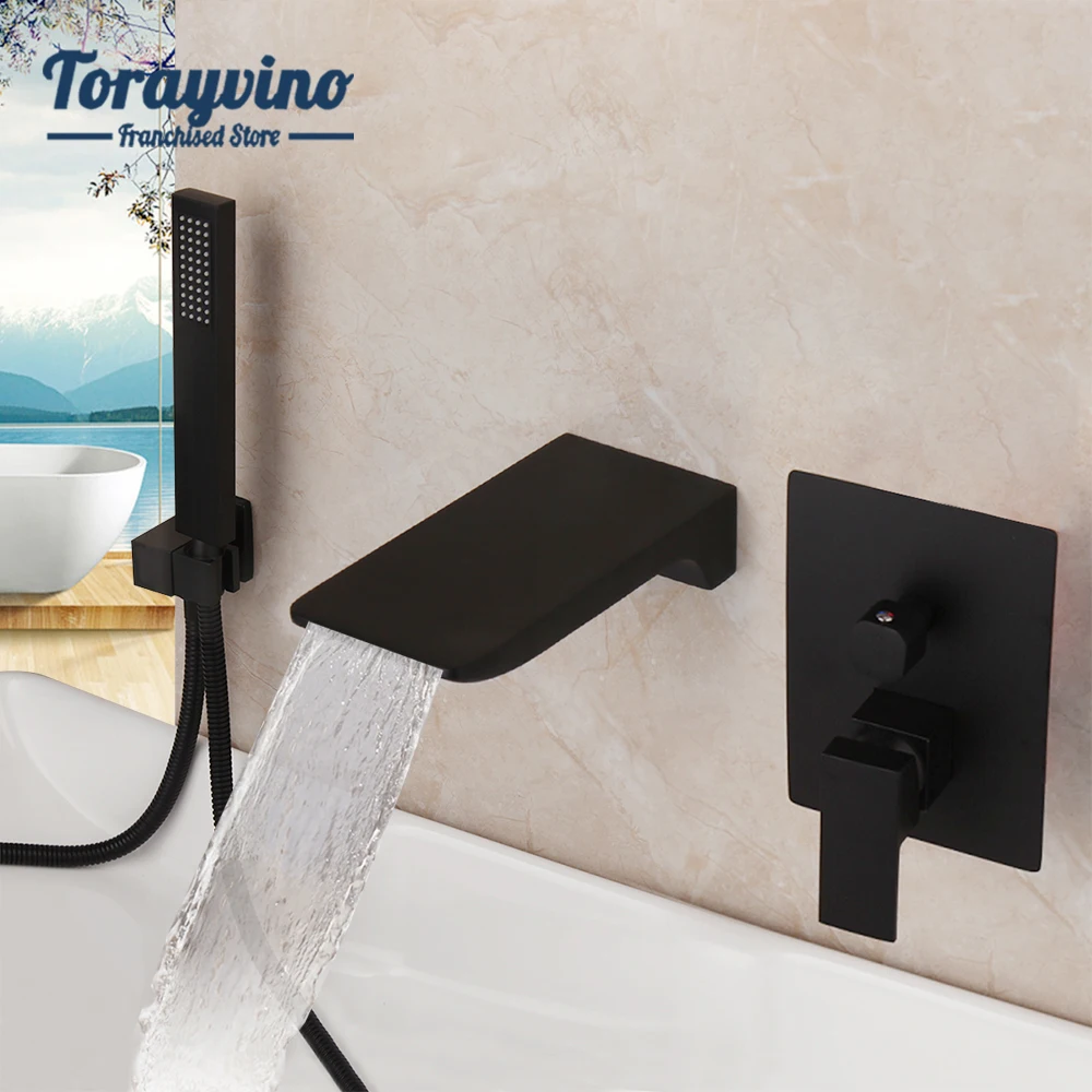 

Torayvino Bathtub Faucet Set Matte Black Wall-mounted Bathroom Shower Mixer Hot And Cold Water Waterfall Taps