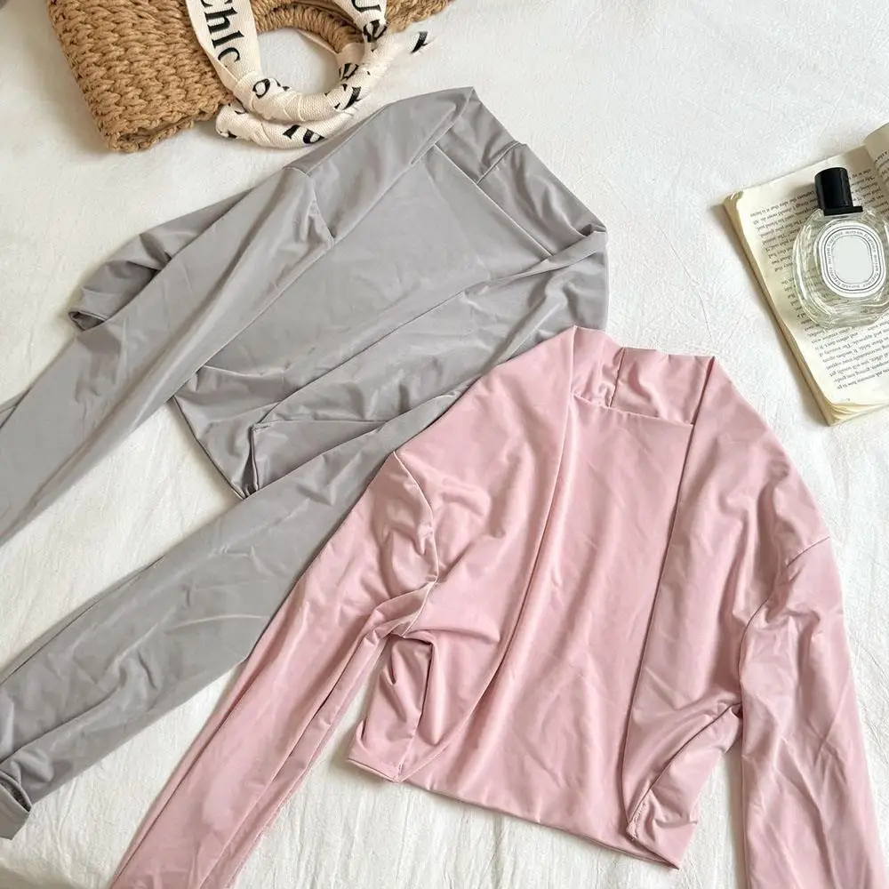 Lengan Anti Terbakar Sinar Matahari Gaya Selendang Jubah Potong Lengan Es Polos Mengangkat Bahu Atasan Wanita Penutup Lengan Elegan Liburan Lengan Olahraga Panjang