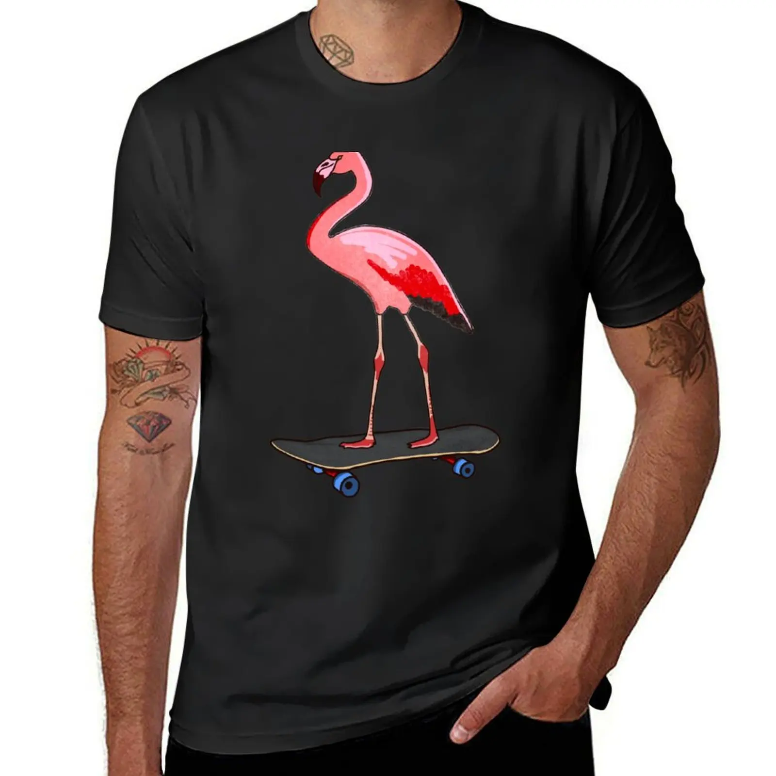 Skater Flamingo T-Shirt cute clothes summer clothes anime clothes plain Men's clothing