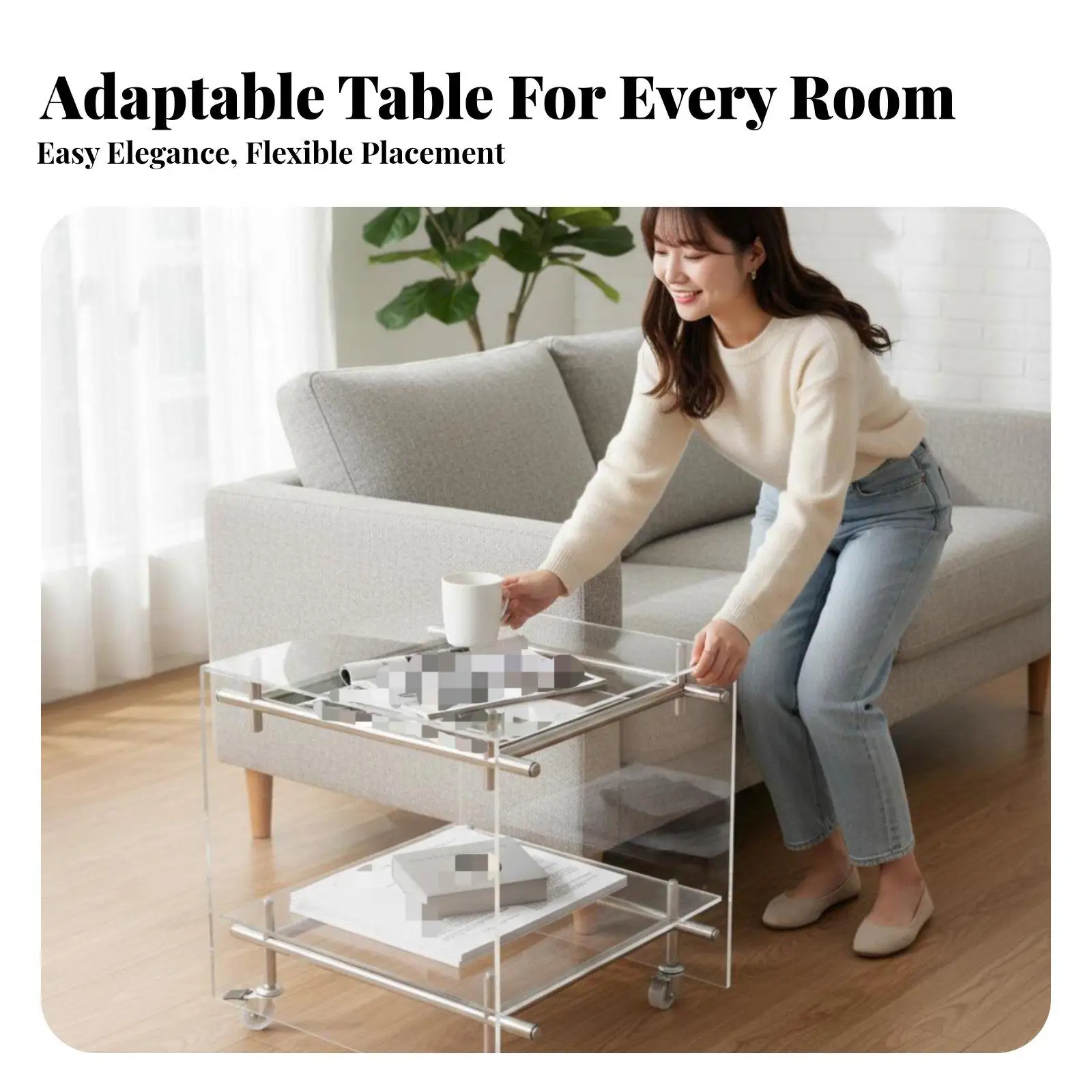 Multi-Tier Rolling Trolley Nordic and Aesthetic 2-Tier Transparent Trolley Light Luxury Decorative Look Side Table for