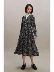 ZIQIAO French Style Fake Two-piece Floral Dress for Women Autumn Winter New Design Long-sleeved Slim A-line Long Dress 23ZQ94408
