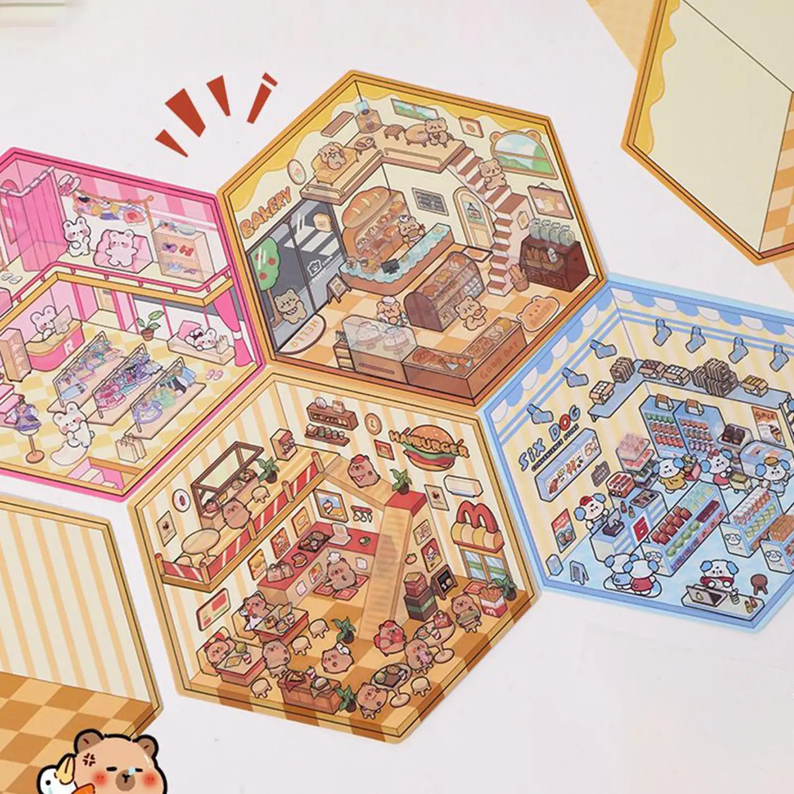 Naklejki 3D Scena Chatka Domek Miniaturowa Naklejka Kreskówkowa Miniaturowa Scena Naklejki Krajobrazowe 3D Dla Przyjaciół Dziewcząt Chłopców Dzieci Rodziny